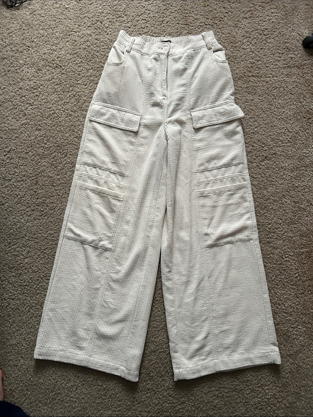 Cream high waisted cargo pants corduroy
